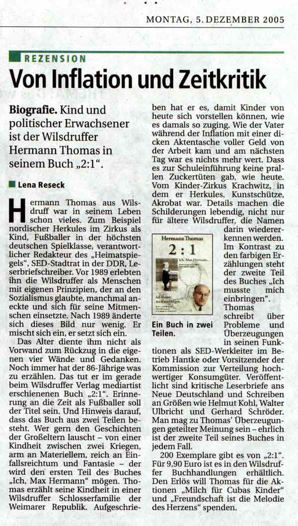 Sächsische Zeitung vom 5. 12. 2005