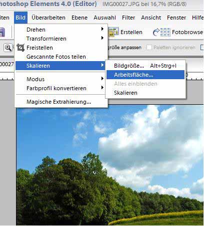 Menü Bild => Skalieren => Arbeitsfläche