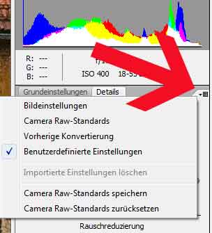 Einstellungsänderung für Standards